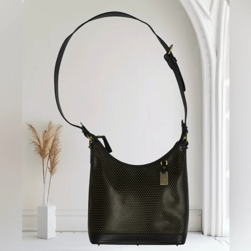 Vintage Dooney & Bourke Perforated Black Tan Cabriolet Shoulder Purse Serialized